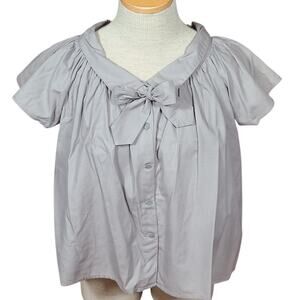 Vintage 70s Womens SM Pussybow Flared Collared Button Shirt Taupe USA Secretary